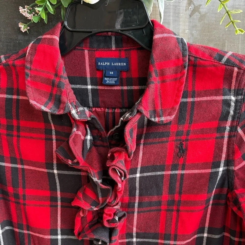 Ralph Lauren Red and Black Plaid Button-Up Shirt dress